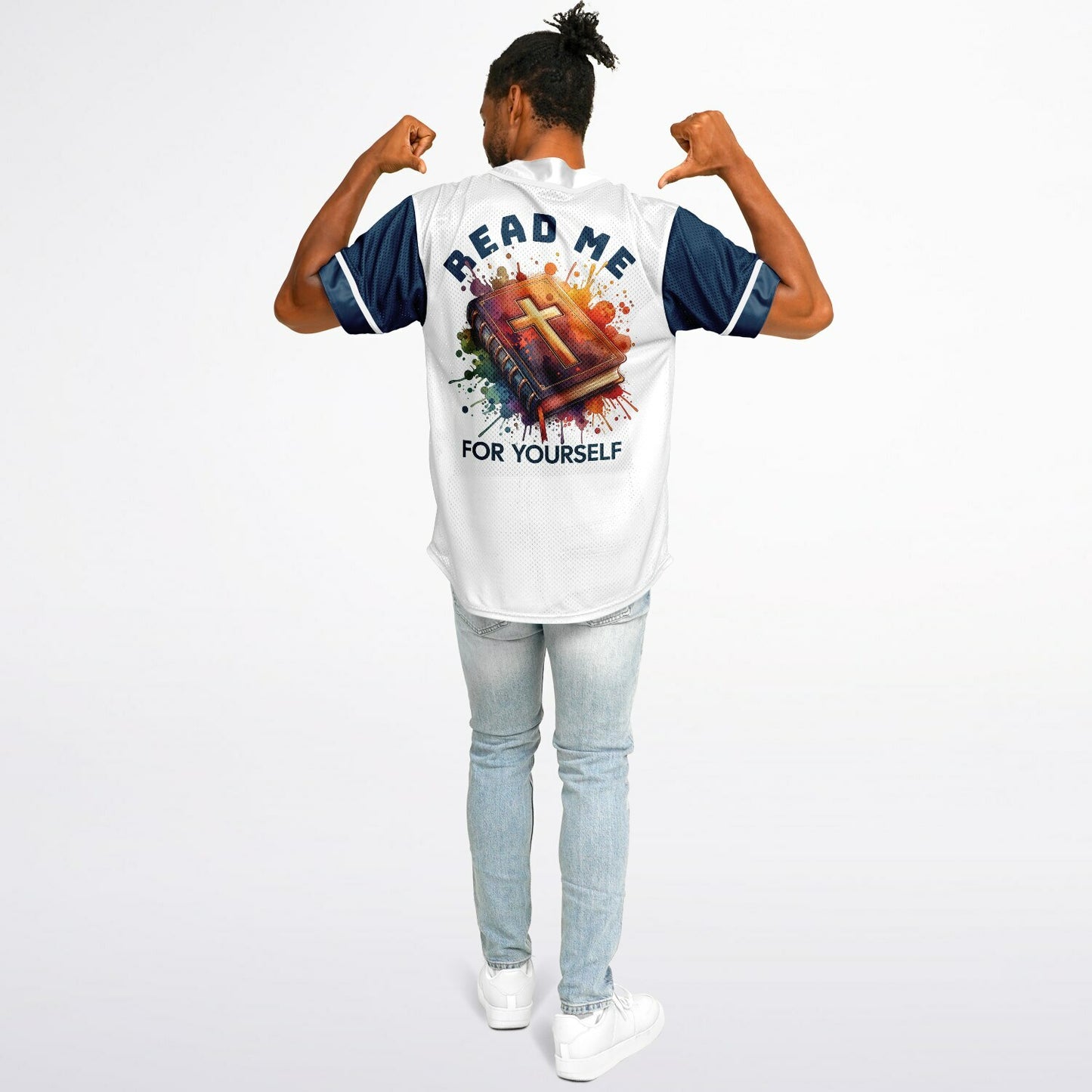 MTST: Read Me For Your Self Baseball Jersey- Blue Sleeves/White Trim