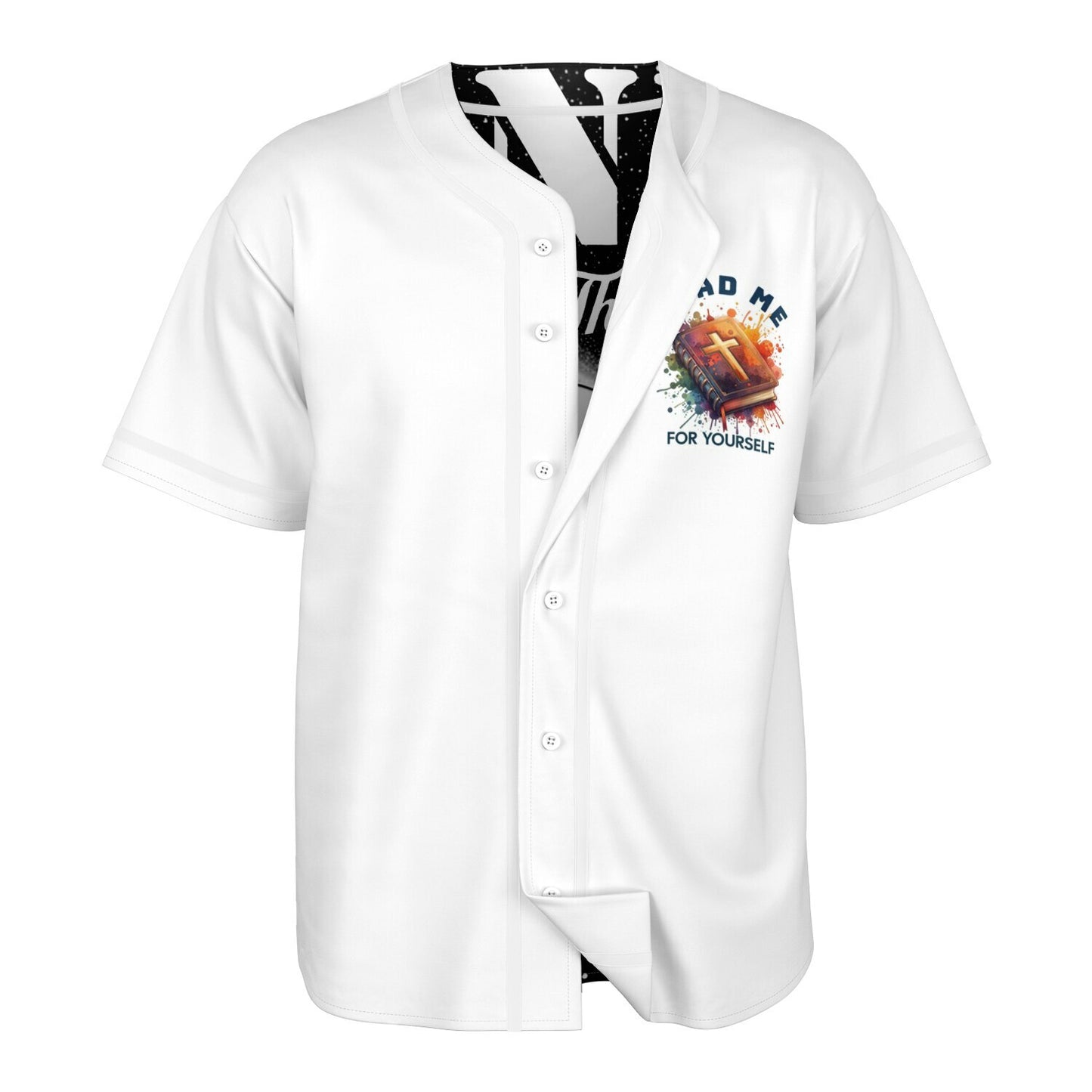 MTST: REVERSIBLE Baseball Jersey- And God Said & Read Me For Yourself-Black Sleeves /White Trim & White Sleeves/White Trim