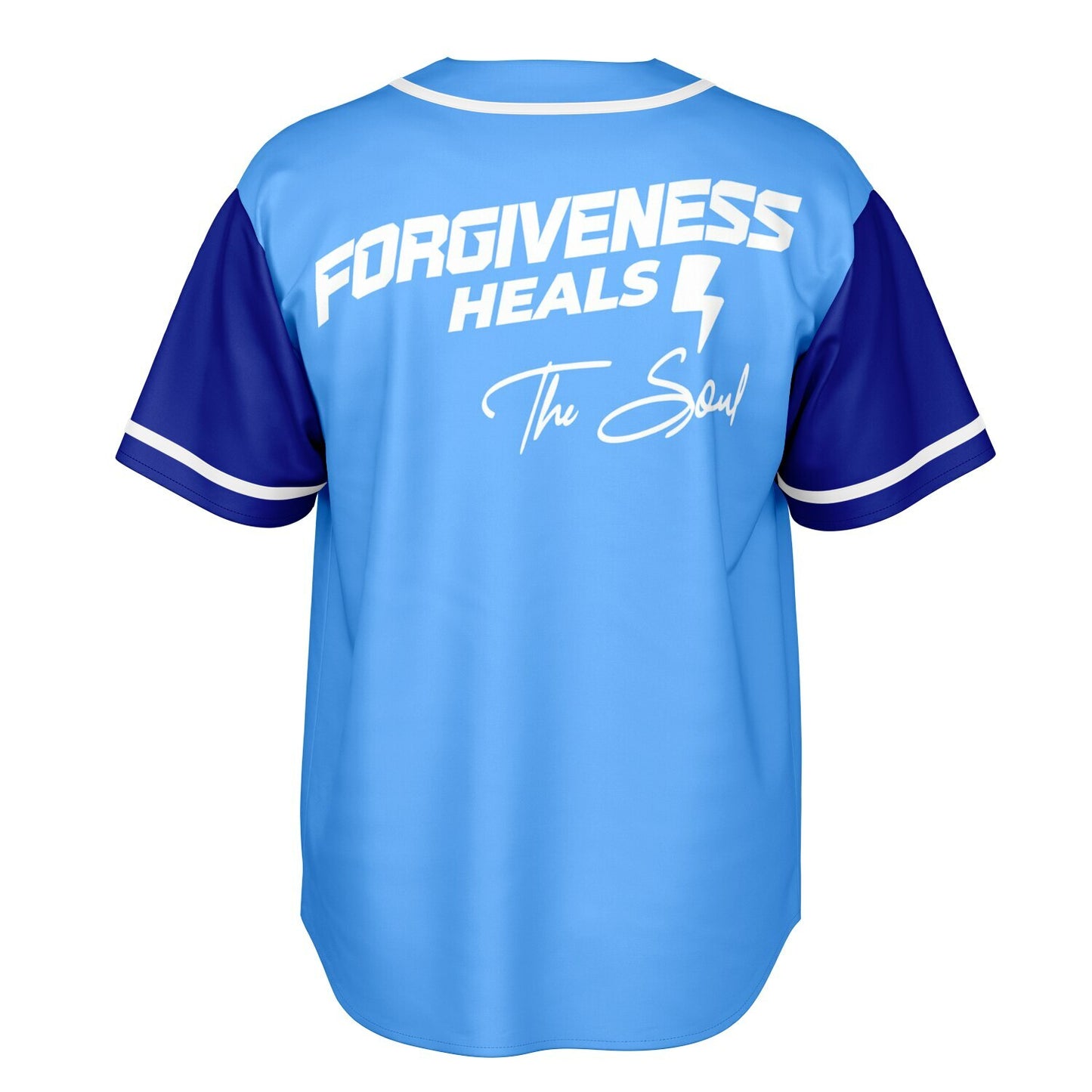 MTST: REVERSIBLE Baseball Jersey- Forgiveness Heals The Soul -White Sleeves/White Trim & Blue Sleeves/White Trim