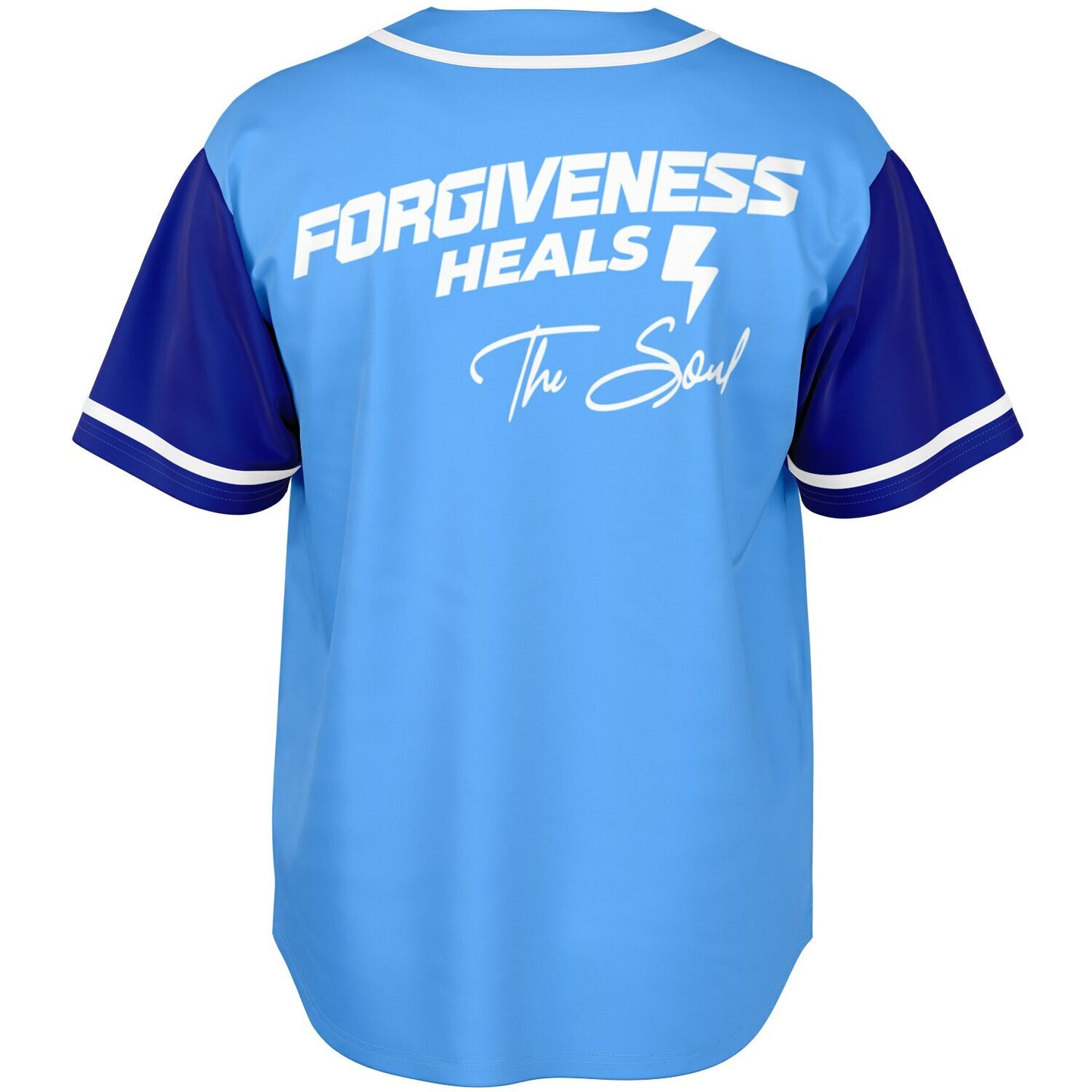 MTST: Forgiveness Heals The Soul  Baseball Jersey- Blue Sleeves/White Trim