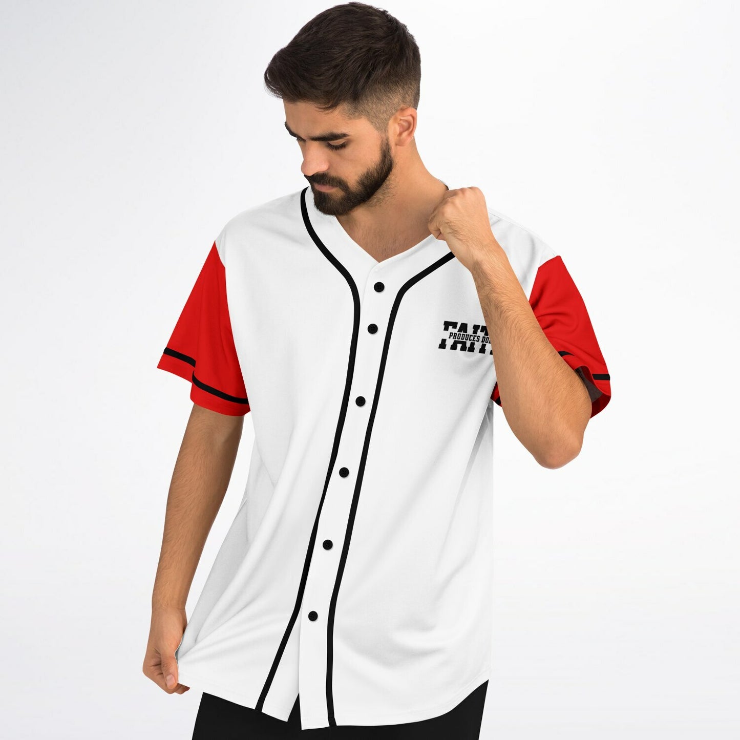 MTST: Faith Produces Doers Baseball Jersey- Red Sleeves/Black Trim