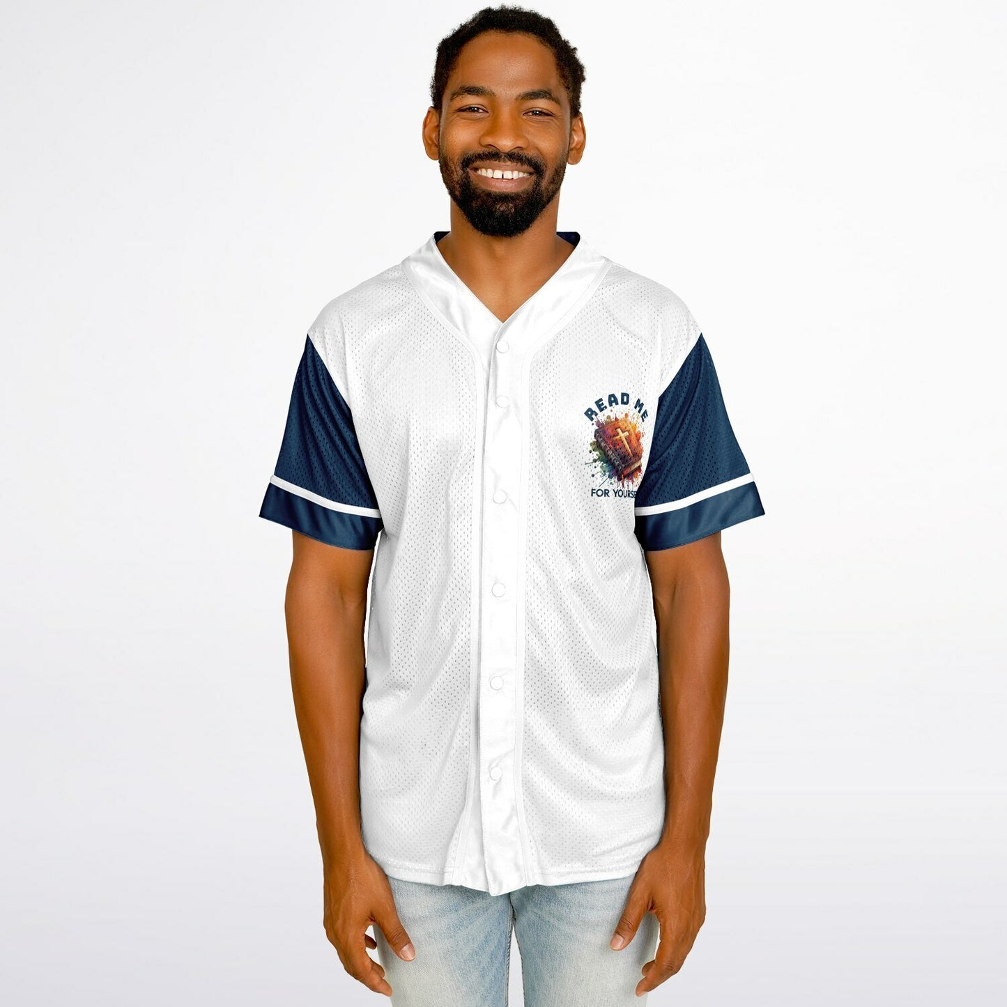MTST: Read Me For Your Self Baseball Jersey- Blue Sleeves/White Trim