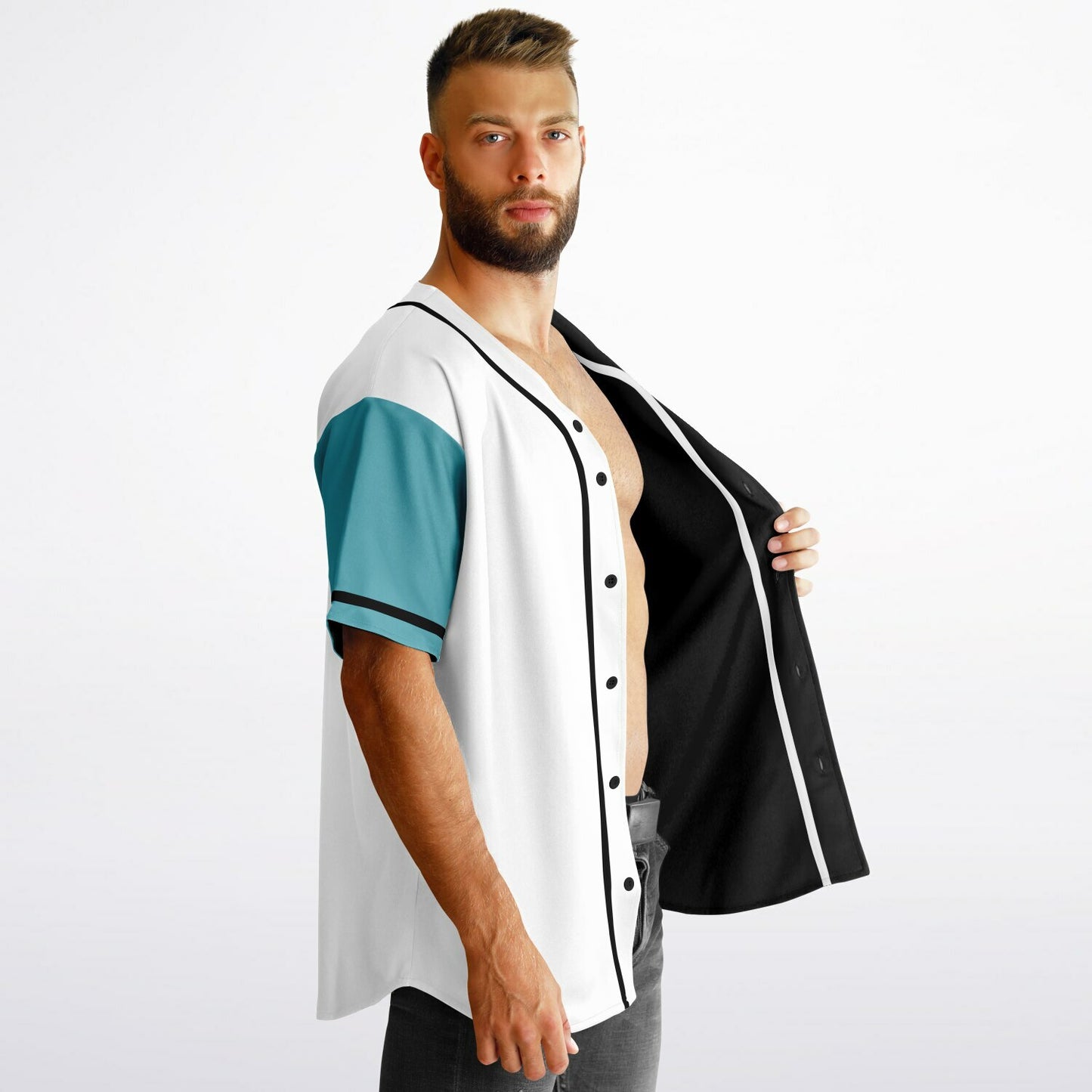 MTST: REVERSIBLE Baseball Jersey - Psalm 23- I Will Fear No Evil-Turquoise Sleeve/Black Trim & Black Sleeves/White Trim
