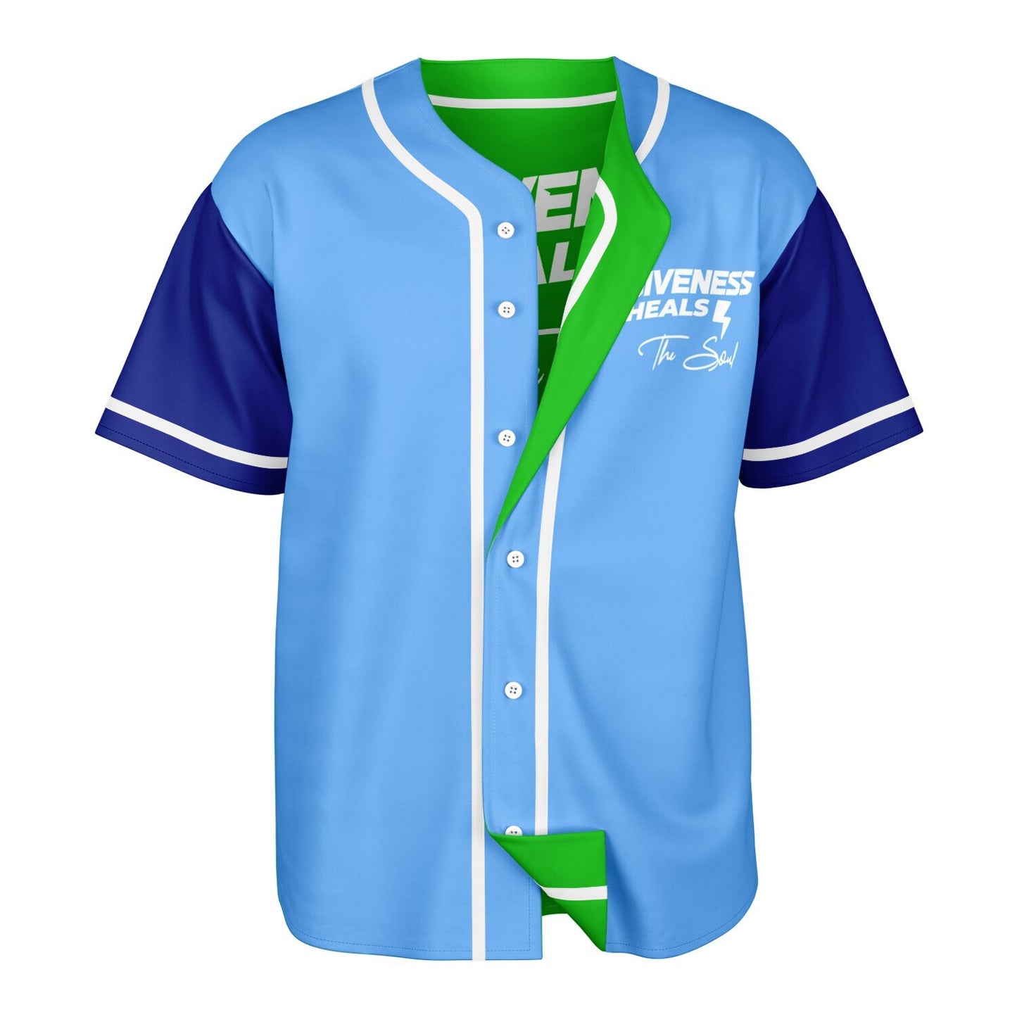 MTST: REVERSIBLE Baseball Jersey- Forgiveness Heals The Soul -White Sleeves/White Trim & Blue Sleeves/White Trim