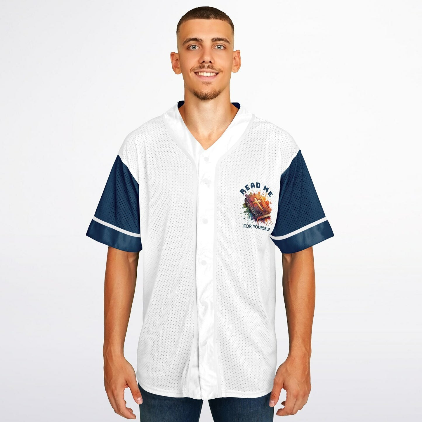 MTST: Read Me For Your Self Baseball Jersey- Blue Sleeves/White Trim