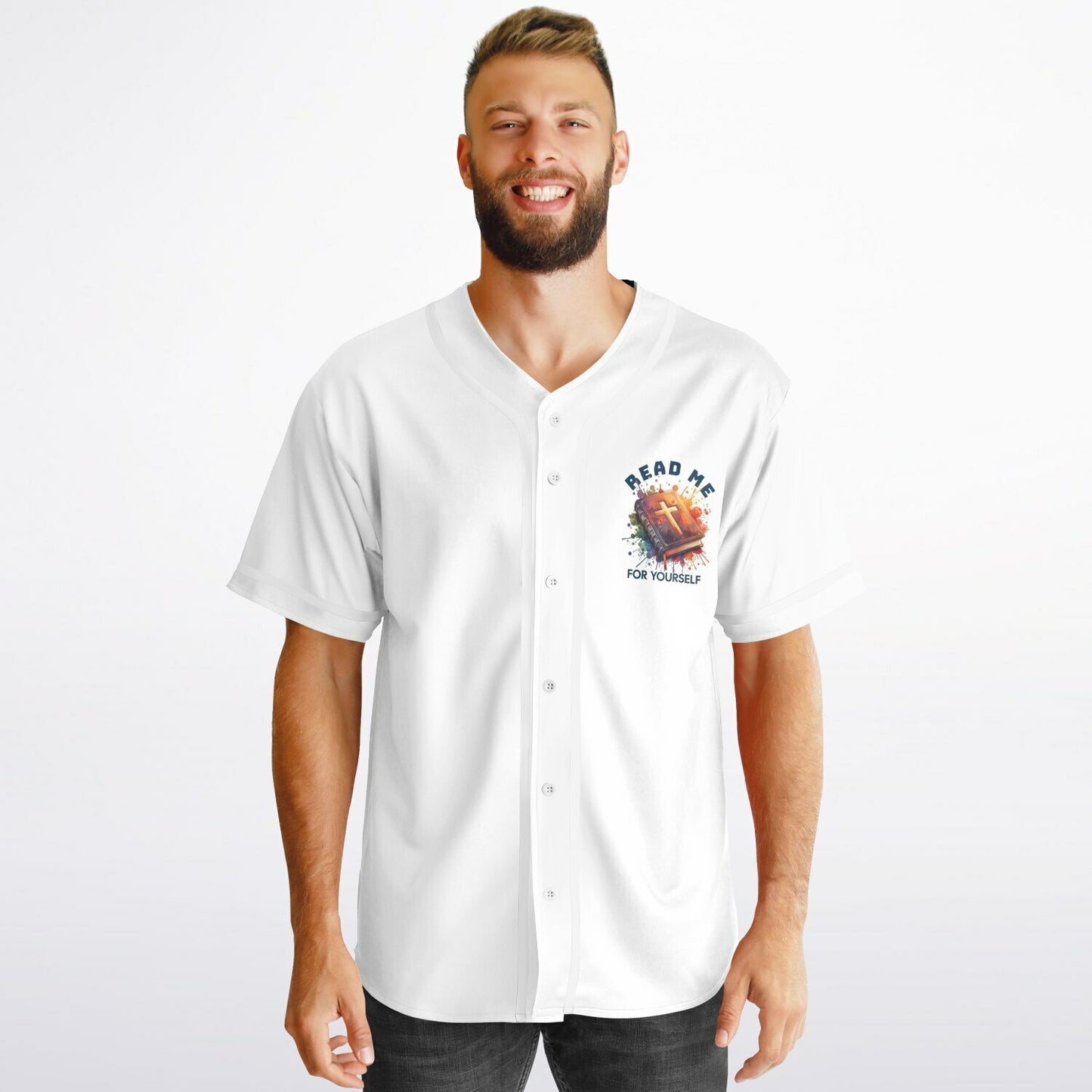 MTST: REVERSIBLE Baseball Jersey- And God Said & Read Me For Yourself-Black Sleeves /White Trim & White Sleeves/White Trim