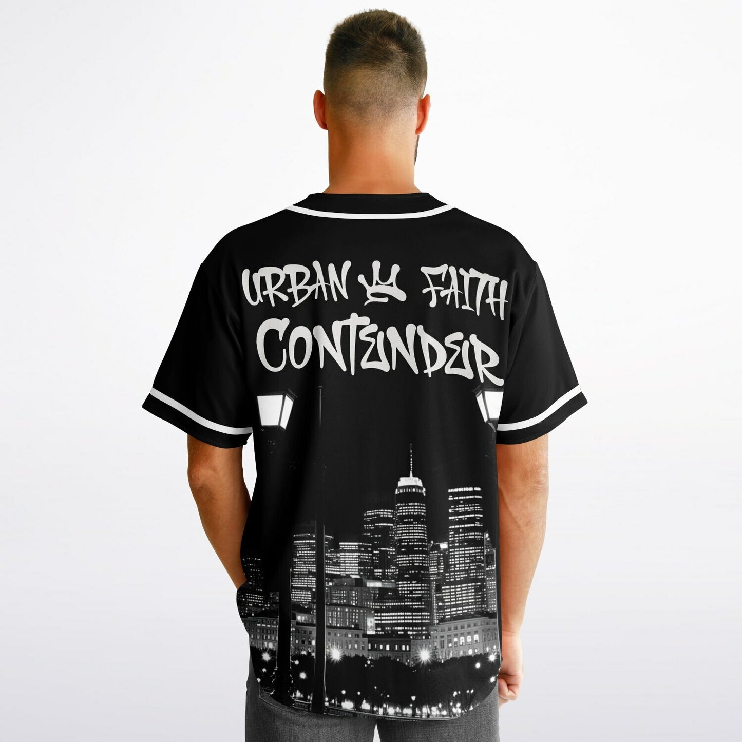 MTST: REVERSIBLE Baseball Jersey- Urban Faith Contender- Black Sleeves/White Trim & White Sleeves/Black Trim