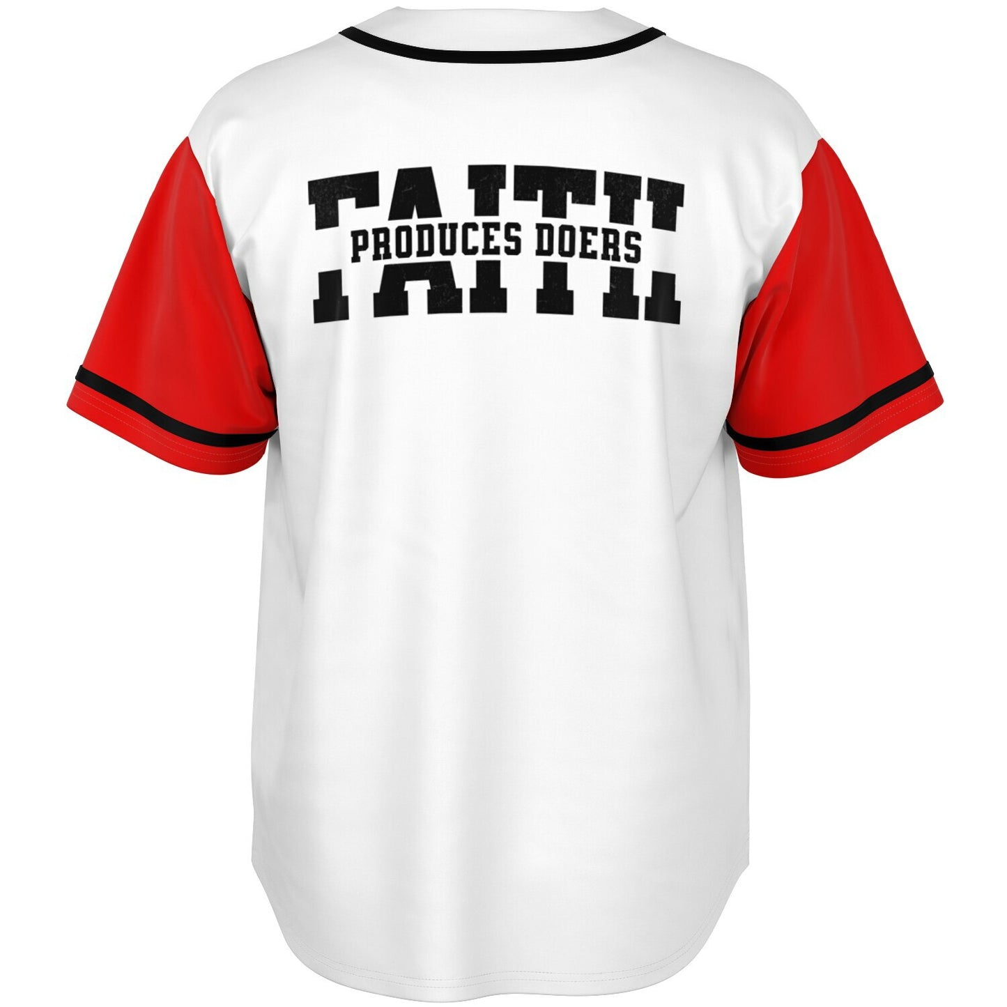 MTST: Faith Produces Doers Baseball Jersey- Red Sleeves/Black Trim