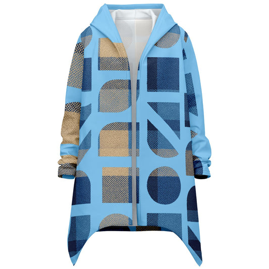 Heavyweight Elongated Cloak - The Pattern of Plaid- Blue Sky