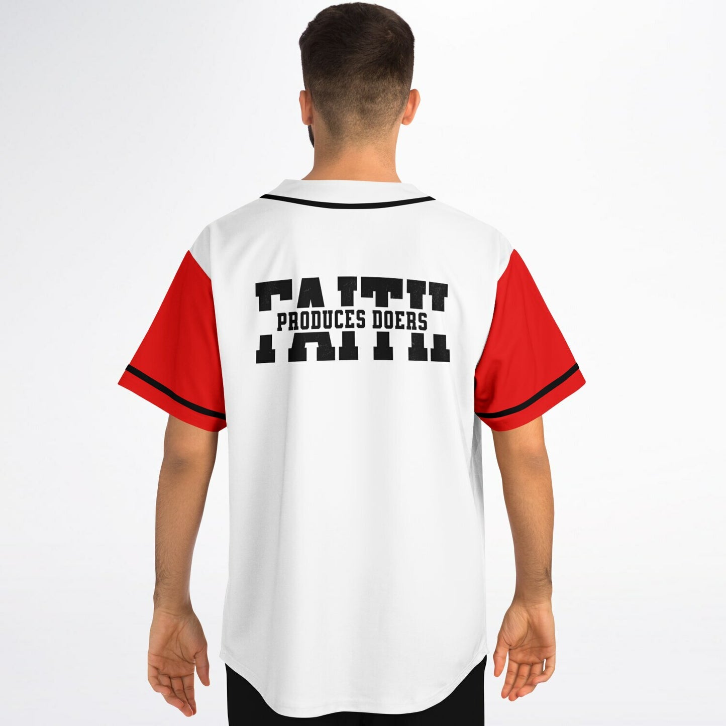 MTST: Faith Produces Doers Baseball Jersey- Red Sleeves/Black Trim