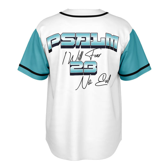 MTST: REVERSIBLE Baseball Jersey - Psalm 23- I Will Fear No Evil-Turquoise Sleeve/Black Trim & Black Sleeves/White Trim
