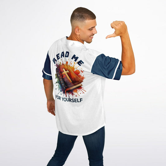 MTST: Read Me For Your Self Baseball Jersey- Blue Sleeves/White Trim
